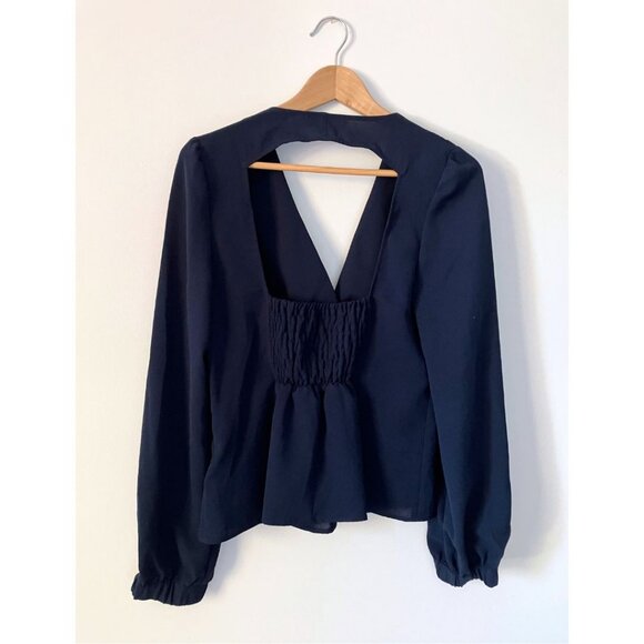 Ba&sh Mwetty Open-back Shirred Crepe Blouse Midnight Blue Size 2/ US 8 - Picture 5 of 8
